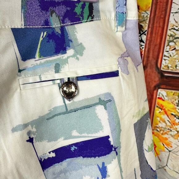 Socapri Khaki Shorts - Ivory with blue/grey print - size 42 Italian= 6 us - Picture 13 of 13